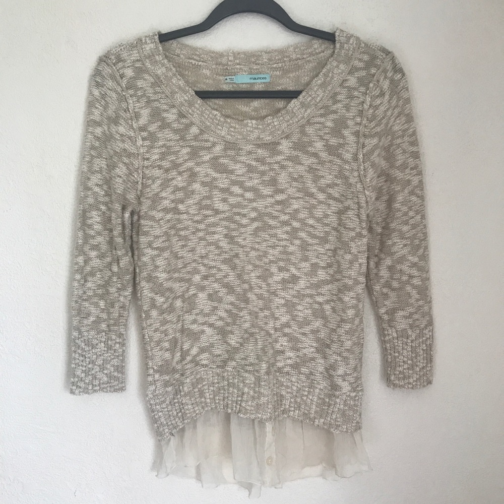 4/$20 Maurice's beige sweater with blouse trim